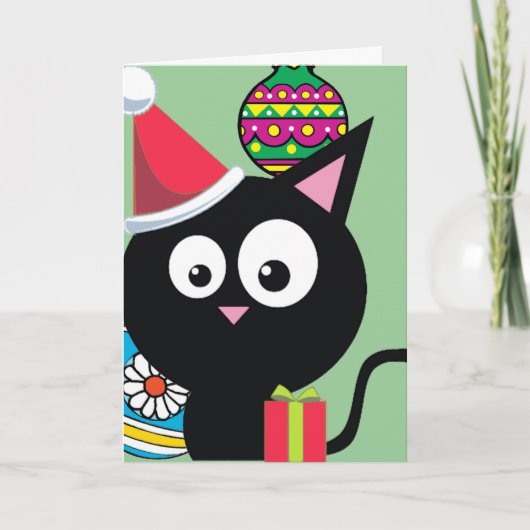 Cartes Pour Fêtes Annuelles Noël de chat noir (Devant)