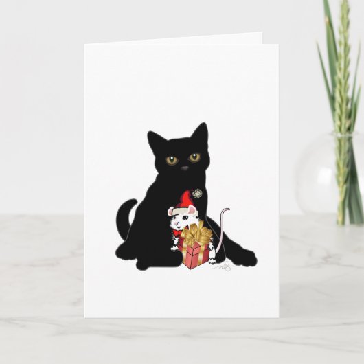 Cartes Pour Fêtes Annuelles Noël de Chat noir et souris blanche (Devant)