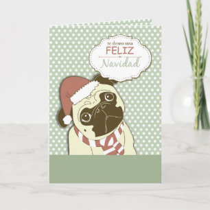 Cartes Pour Fêtes Annuelles Noël de chien de carlin Joyeux, espagnol