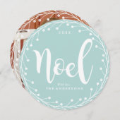 Cartes Pour Fêtes Annuelles Noel de couronne bleu clair (Devant / Derrière)