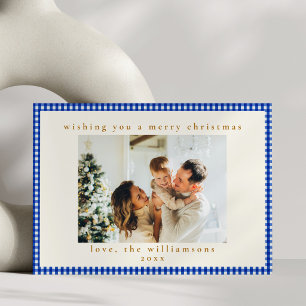 Cartes Pour Fêtes Annuelles Noël de famille à carreaux gingham bleu cobalt bla