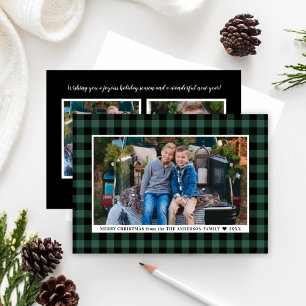 Cartes Pour Fêtes Annuelles Noël de famille à carreaux vert buffle