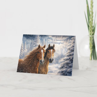 Cartes Pour Fêtes Annuelles Noël de filleule avec des chevaux dans la neige