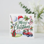 Cartes Pour Fêtes Annuelles Noël de golf sur le thème de l'aquarelle de Golfer (Debout devant)