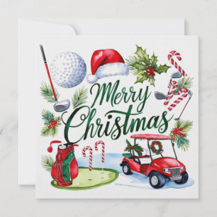 Cartes Pour Fêtes Annuelles Noël de golf sur le thème de l'aquarelle de Golfer