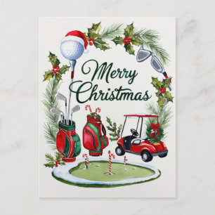 Cartes Pour Fêtes Annuelles Noël de golf sur le thème de l'aquarelle de Golfer