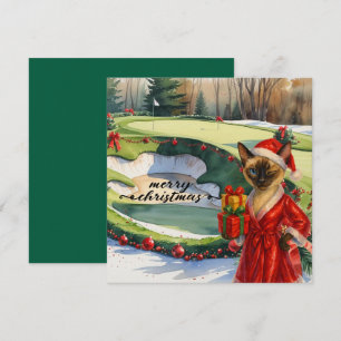 Cartes Pour Fêtes Annuelles Noël de golf sur le thème de Siamese Cat Golfer