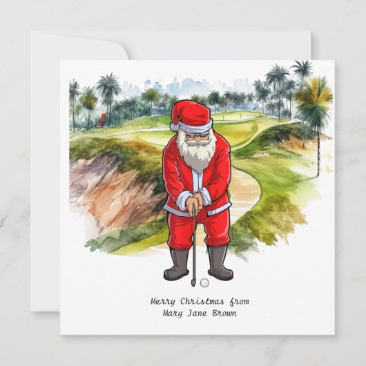 Cartes Pour Fêtes Annuelles Noël de golfer avec Santa CLAUS (Devant)