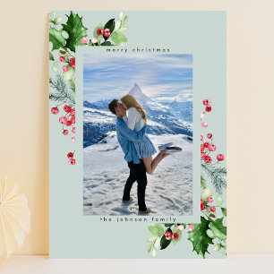 Cartes Pour Fêtes Annuelles Noël de houx luxuriant aquarelle neutre simple