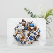 Cartes Pour Fêtes Annuelles Noël de la couronne de pin blanc bleu (Debout devant)