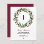 Cartes Pour Fêtes Annuelles Noël de la couronne de pin rustique (Devant / Derrière)