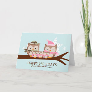 Cartes Pour Fêtes Annuelles Noël de la famille de la chouette militaire