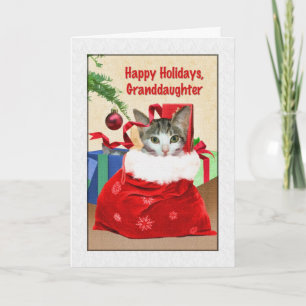 Cartes Pour Fêtes Annuelles Noël de la petite-fille, chat sous l'arbre