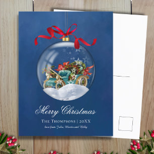 Cartes Pour Fêtes Annuelles Noël de la voiture bleue vintage