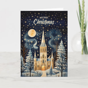 Cartes Pour Fêtes Annuelles Noël de l'église d'hiver de Gouache vintage