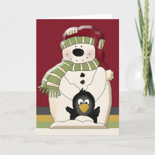 Cartes Pour Fêtes Annuelles Noël de l'ours polaire mignon Snowman et des pingo