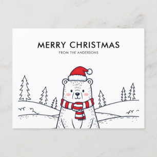 Cartes Pour Fêtes Annuelles Noël de l'ours polaire minimaliste tiré à la main