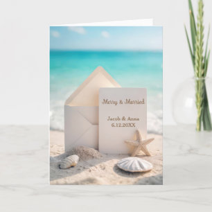 Cartes Pour Fêtes Annuelles Noël de mariage sur la plage avec étoile de mer