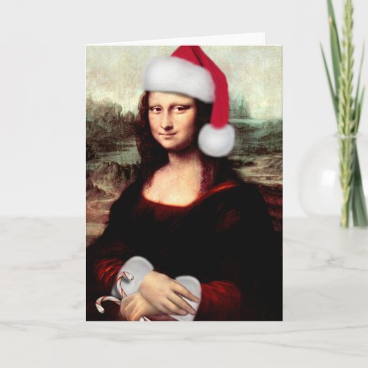 Cartes Pour Fêtes Annuelles Noël de Mona Lisa Santa Hat (Devant)