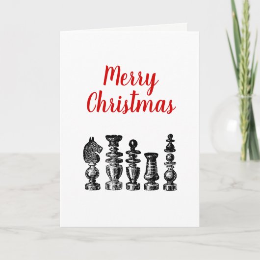 Cartes Pour Fêtes Annuelles Noël de Noël - Art de cru de pièces d'échecs (Devant)