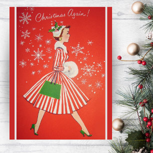 Cartes Pour Fêtes Annuelles Noël de nouveau 1950s Fashion Lady Custom