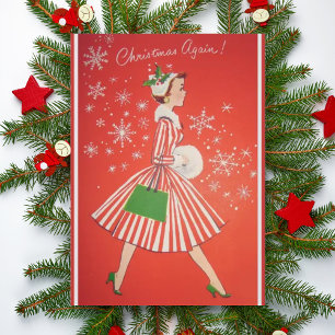 Cartes Pour Fêtes Annuelles Noël de nouveau Vintage 1950 Fashion Lady