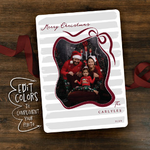Cartes Pour Fêtes Annuelles Noël de photo avec ruban fantaisiste couleur perso