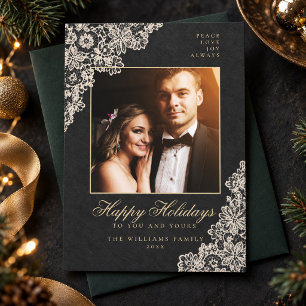 Cartes Pour Fêtes Annuelles Noël de photo de famille élégante en dentelle noir