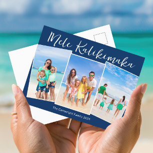Cartes Pour Fêtes Annuelles Noël de photo de famille Mele Kalikimaka 3 Bleu ma