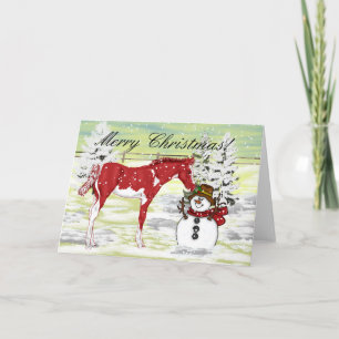 Cartes Pour Fêtes Annuelles Noël de poulain et de bonhomme de neige