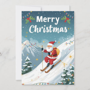 Cartes Pour Fêtes Annuelles Noël de ski avec le Père Noël sur la montagne