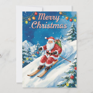 Cartes Pour Fêtes Annuelles Noël de ski avec le Père Noël sur la montagne