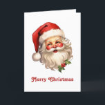 Cartes Pour Fêtes Annuelles Noël de style rétro Holly Jolly Santa Claus<br><div class="desc">Carte de vacances de Noël avec une joyeuse illustration d'un Père Noël de style vintage aux joues rouges roses. portant son chapeau de Père Noël rouge classique et son grand ours blanc. Un spring de saint ajoute à l'esprit festif de fête de ce design.</div>