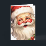 Cartes Pour Fêtes Annuelles Noël de style rétro Holly Jolly Santa Claus<br><div class="desc">Carte de vacances de Noël avec une joyeuse illustration d'un Père Noël de style vintage aux joues rouges roses. portant son chapeau de Père Noël rouge classique et son grand ours blanc. Un spring de saint ajoute à l'esprit festif de fête de ce design.</div>