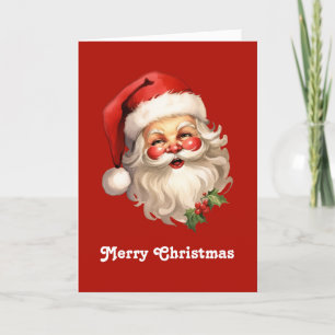 Cartes Pour Fêtes Annuelles Noël de style rétro Holly Jolly Santa Claus