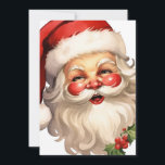 Cartes Pour Fêtes Annuelles Noël de style rétro Holly Jolly Santa Claus<br><div class="desc">Une carte de Noël plate avec une joyeuse illustration d'un Père Noël de style vintage aux joues rouges roses. portant son chapeau de santa rouge classique et son grand ours blanc. Un spring de saint ajoute à l'esprit festif de fête de ce design.</div>