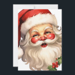 Cartes Pour Fêtes Annuelles Noël de style rétro Holly Jolly Santa Claus<br><div class="desc">Une carte de Noël plate avec une joyeuse illustration d'un Père Noël de style vintage aux joues rouges roses. portant son chapeau de santa rouge classique et son grand ours blanc. Un spring de saint ajoute à l'esprit festif de fête de ce design.</div>