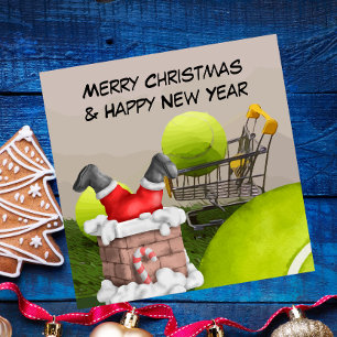 Cartes Pour Fêtes Annuelles Noël de tennis avec balle de tennis et le Père Noë