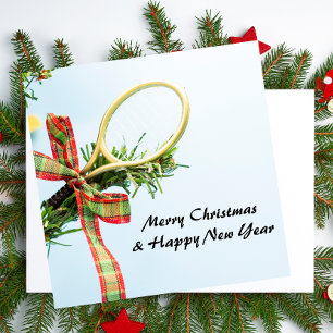 Cartes Pour Fêtes Annuelles Noël de tennis avec balle de tennis et raquette