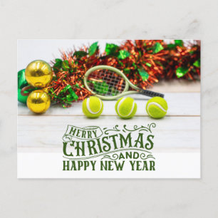 Cartes Pour Fêtes Annuelles Noël de tennis avec balle de tennis et raquette