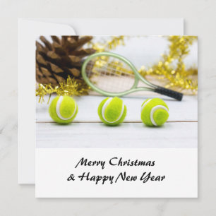 Cartes Pour Fêtes Annuelles Noël de tennis avec balle de tennis et raquette