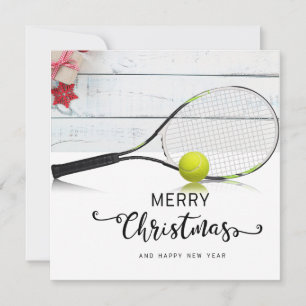 Cartes Pour Fêtes Annuelles Noël de tennis avec balle de tennis et raquette