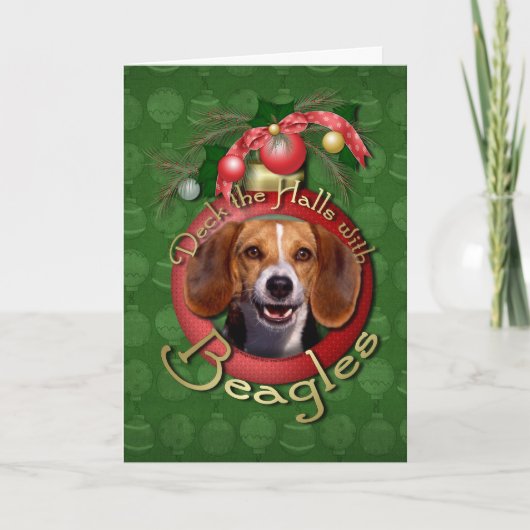 Cartes Pour Fêtes Annuelles Noël - Deck the Halls - Beagle (Devant)