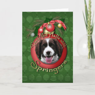 Cartes Pour Fêtes Annuelles Noël - Deck the Halls Springer Spaniel Baxter