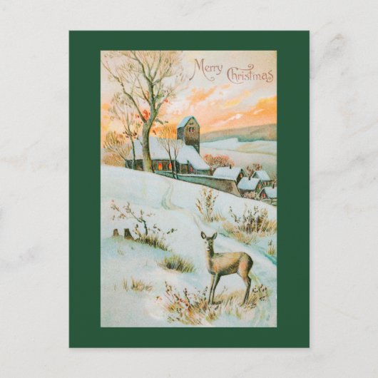 Cartes Pour Fêtes Annuelles Noël Décrit le paysage hivernal et les cerfs (Devant)