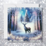 Cartes Pour Fêtes Annuelles Noël Deer Magique Enchanted Winter Forest<br><div class="desc">Carte de Noël personnalisée. Ai aquarelle illustration d'un cerf festif assis dans une forêt enneigée enchantée pays des merveilles hivernales.</div>