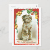Cartes Pour Fêtes Annuelles Noël démodé, chiot (Devant / Derrière)