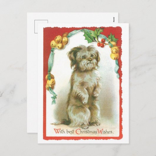 Cartes Pour Fêtes Annuelles Noël démodé, chiot (Devant / Derrière)