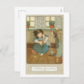 Cartes Pour Fêtes Annuelles Noël démodé, fille avec des poupées (Devant / Derrière)