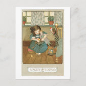 Cartes Pour Fêtes Annuelles Noël démodé, fille avec des poupées (Devant)
